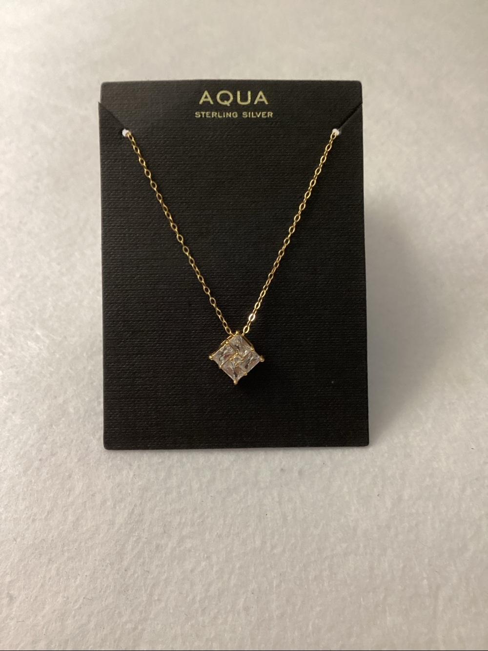 Aqua Gold Chain Necklace with Clear Square CZ Pendant